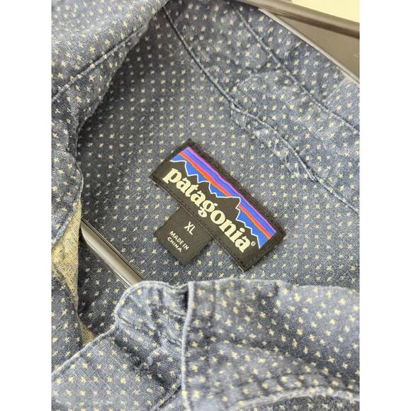 Patagonia Shirt Mens XL Blue Button Up Back Step Hemp Organic Cotton Pocket - Picture 5 of 7